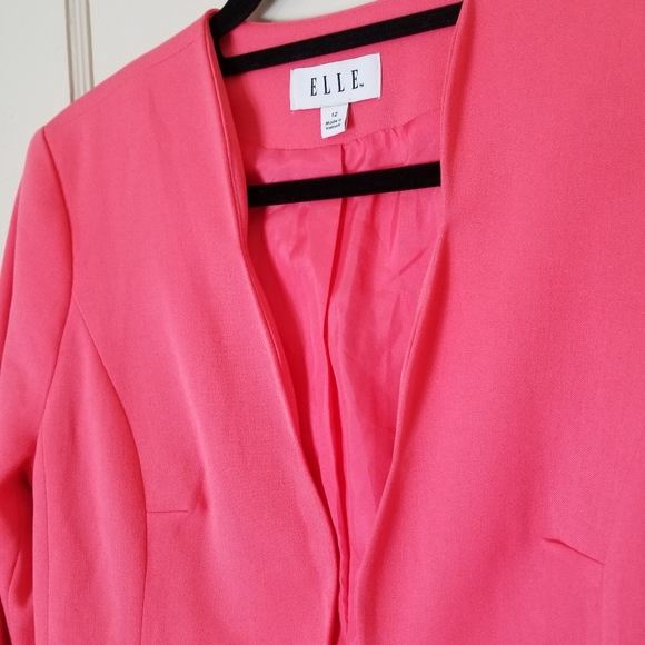 ELLE coral pink scallop trim hook closure long sleeve blazer jacket 12 - Picture 2 of 7
